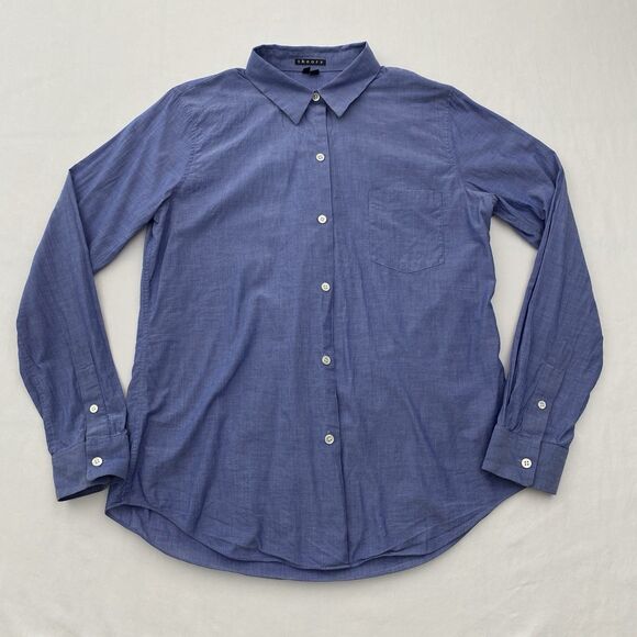 Theory Perfect Shirt Womens Medium Blue Button Up Cotton Lightweight Collar Top - Picture 1 of 9